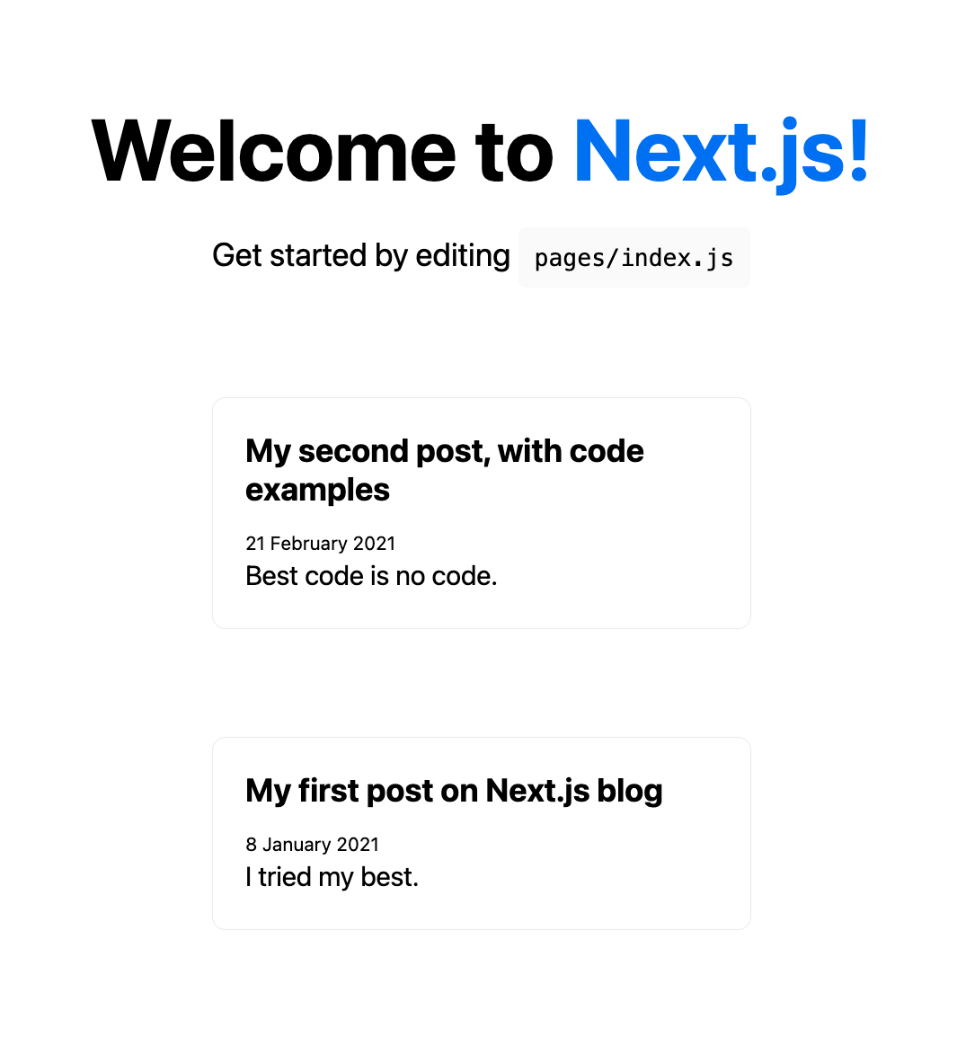 Index page with blog posts