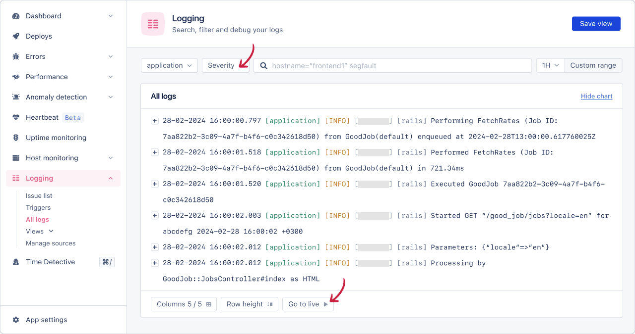 Logging dashboard