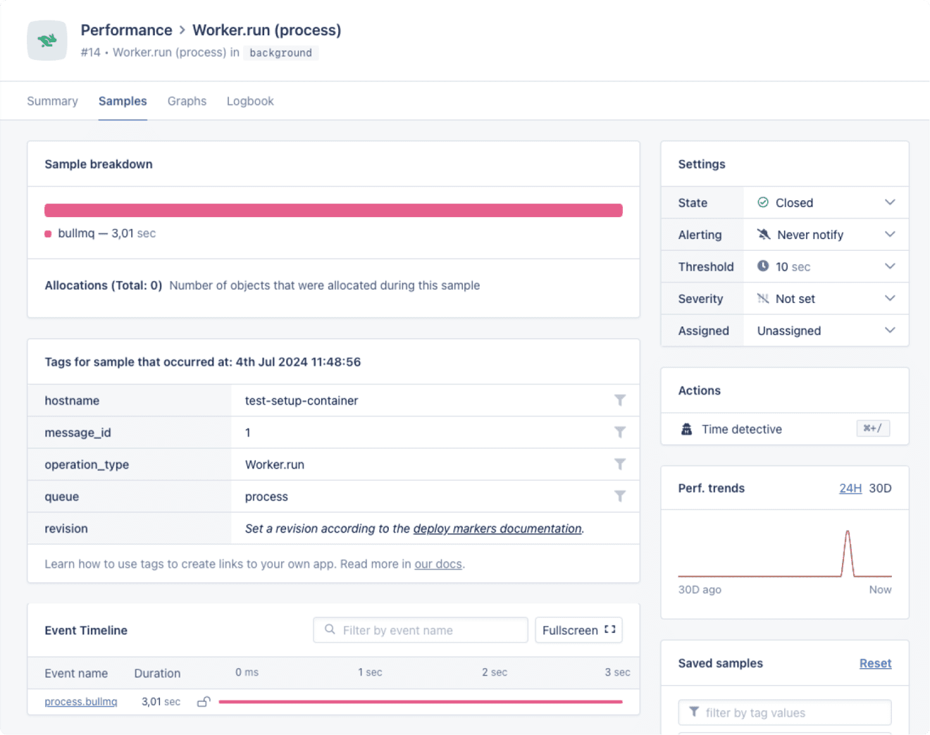 Screenshot of AppSignal event timeline