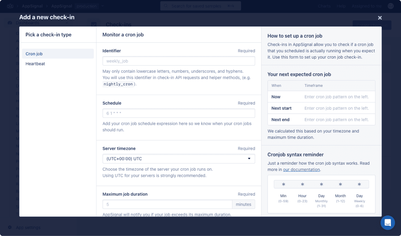 Screenshot of Check-in form