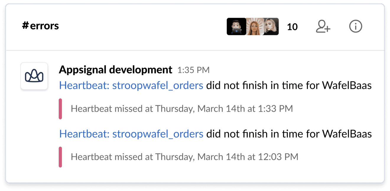 Screenshot of Check-in slack message