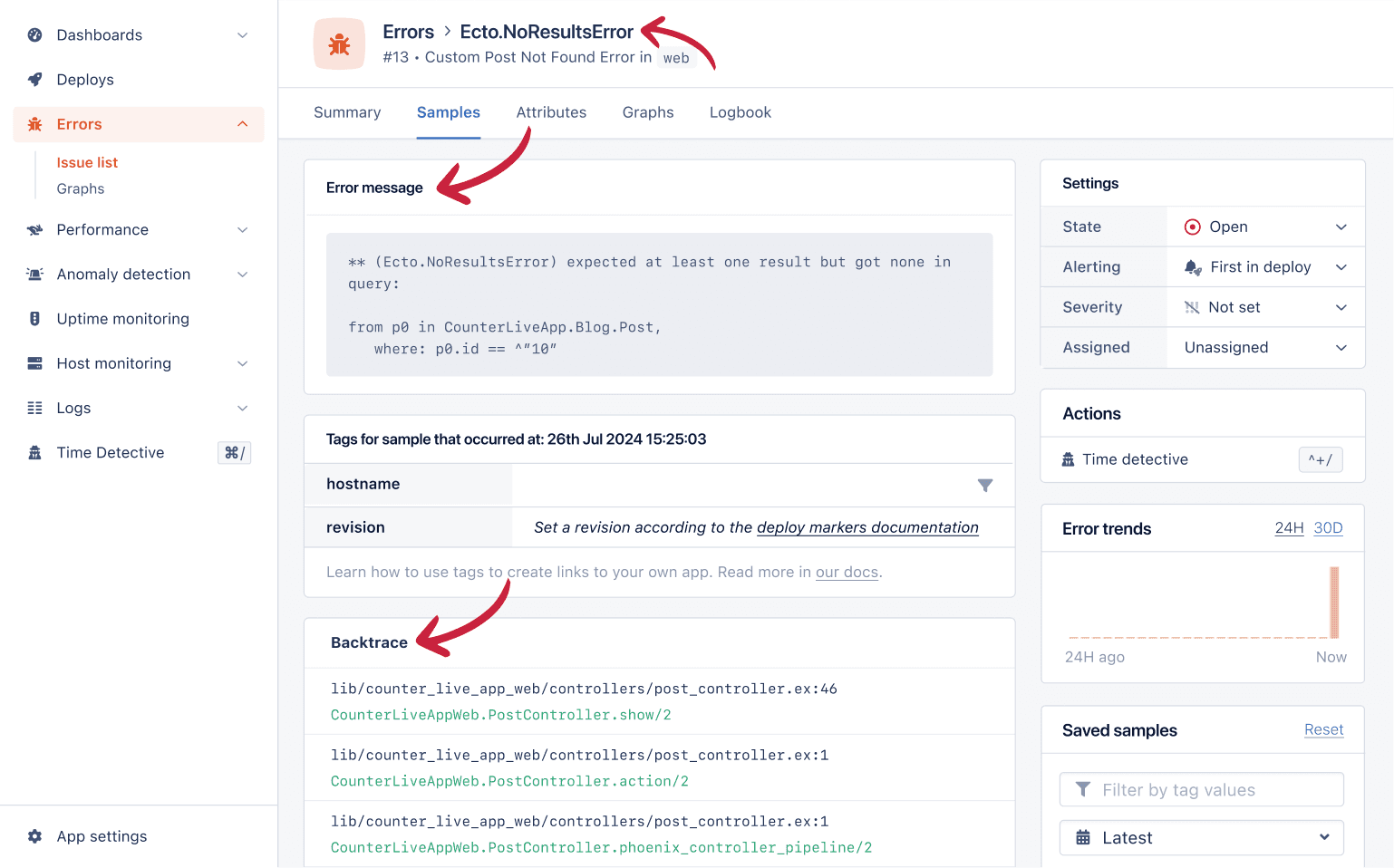 Custom error with instrumentation