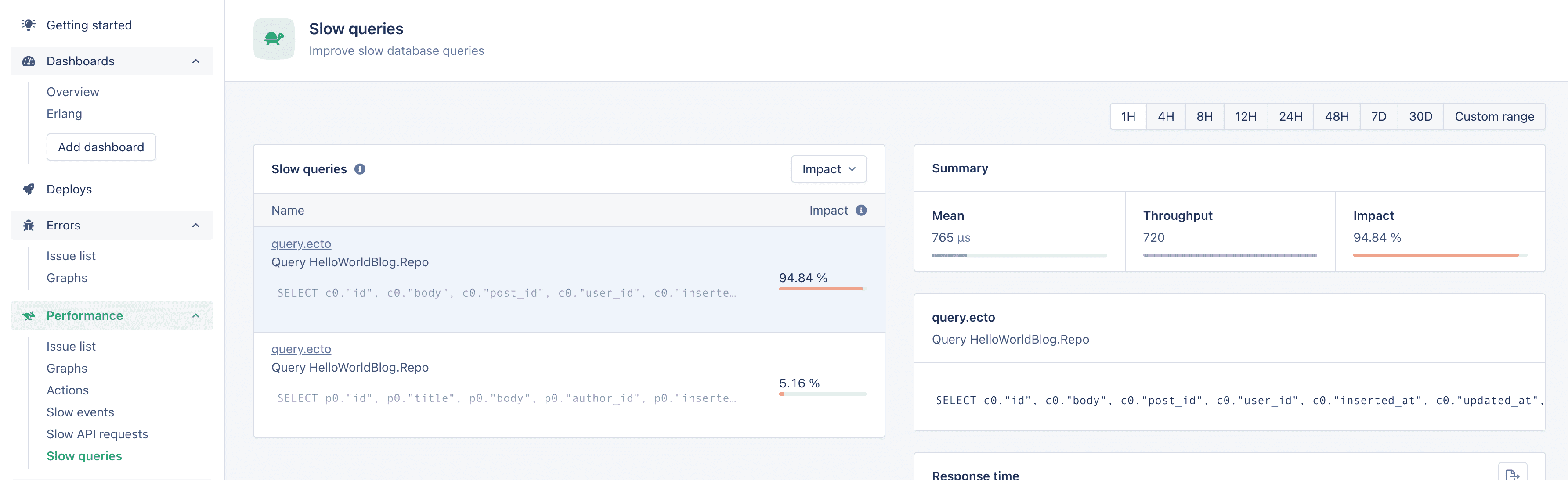 Screenshot of AppSignal Slow Queries Page