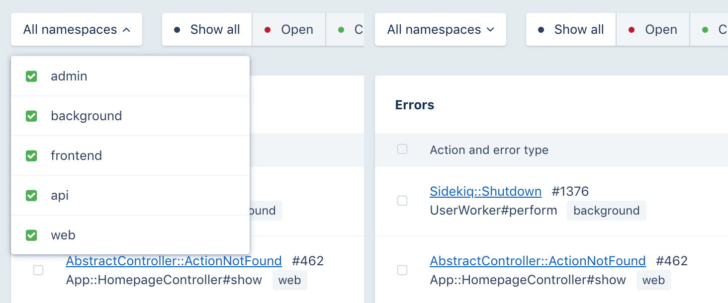Incidents with namespace labels