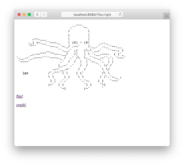 A screenshot of our Elixir HTTP server running Plug.Octopus and accepting URL parameters.
