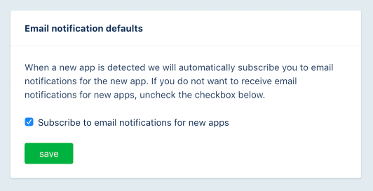 Default email notification preference screenshot