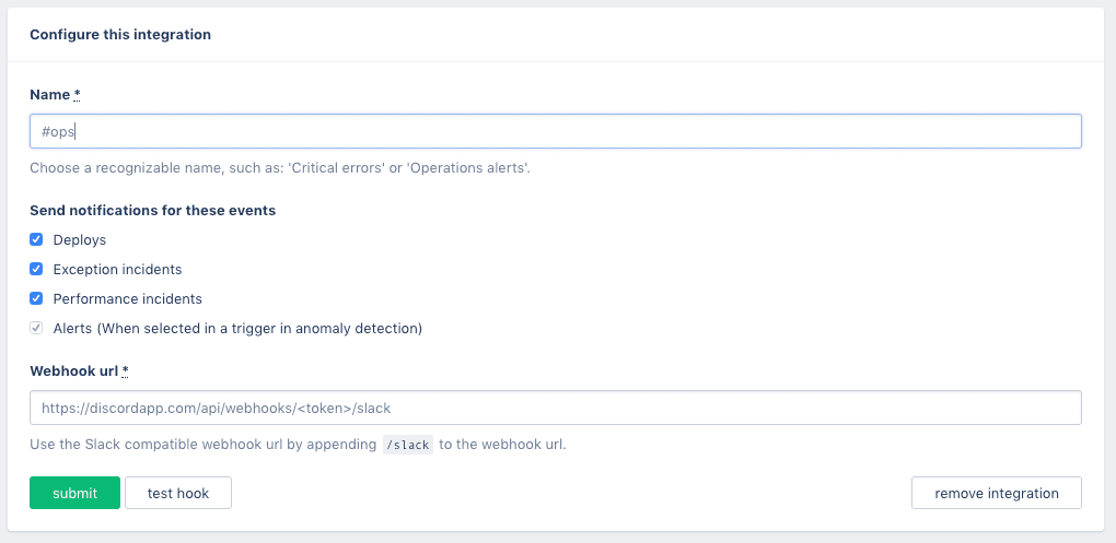 Screenshot of Discord notifier page on AppSignal.com