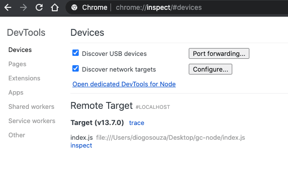 Google Chrome DevTools Remote Target