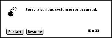 Classic MacOS error screen with just an error code (ID)
