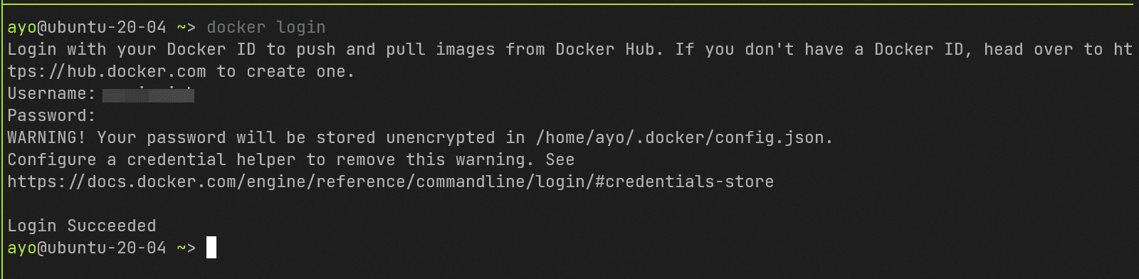 Screenshot of Docker login command