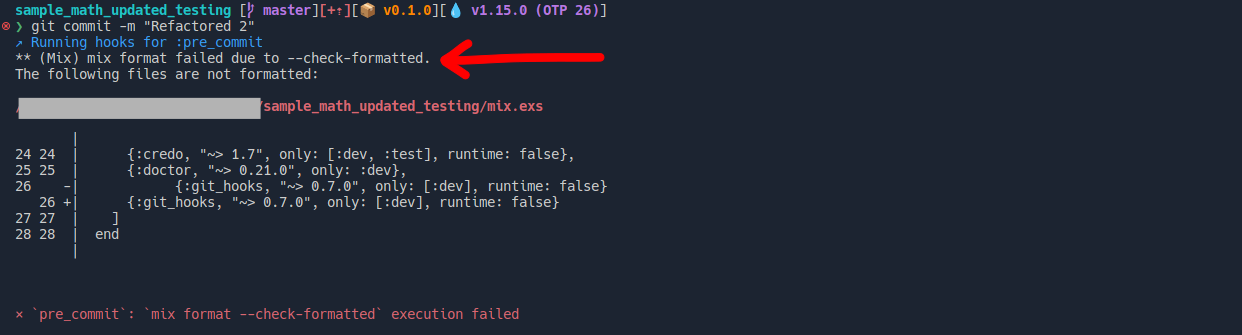 Mix format checks fail on commit
