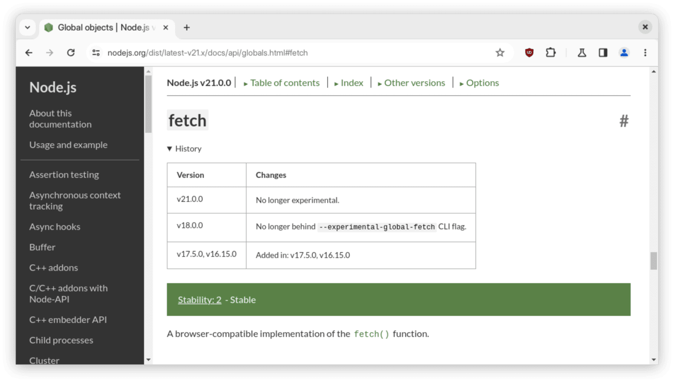 Fetch API is now stable