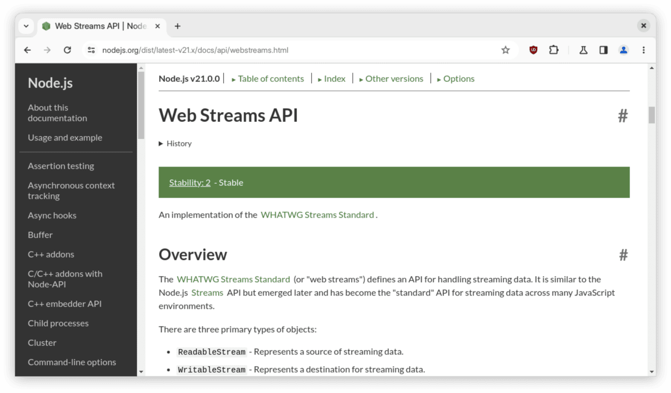Webstreams API is now stable