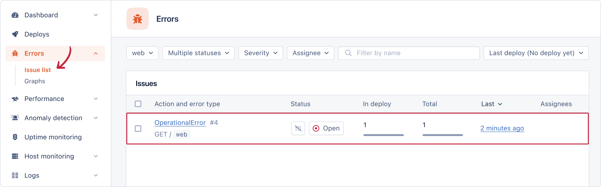 AppSignal Errors Issue List
