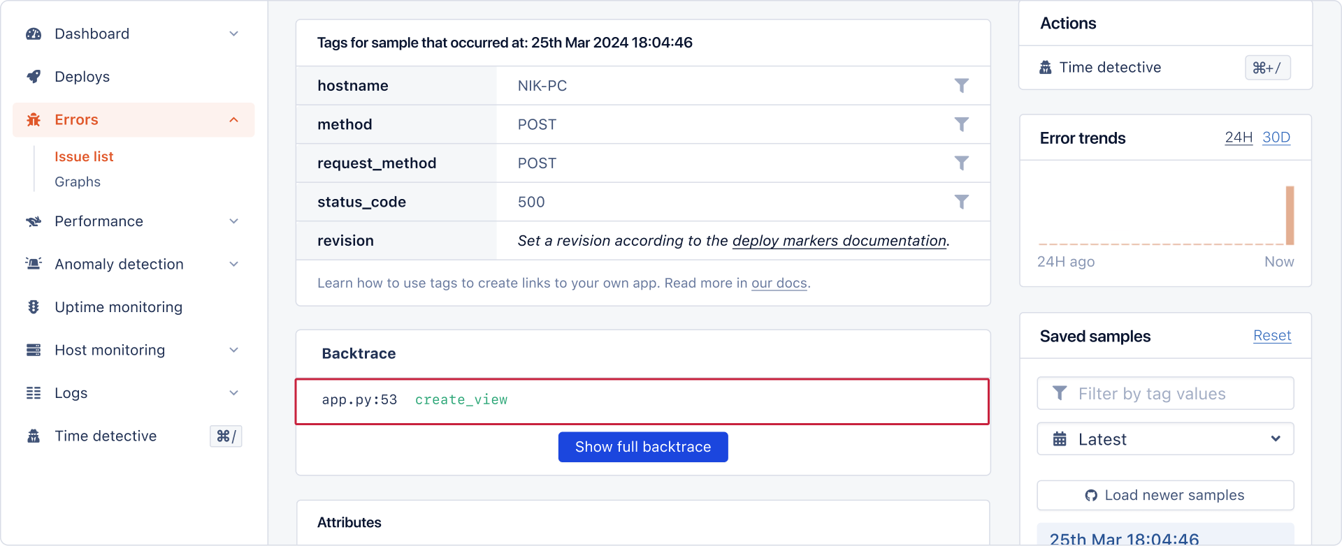 AppSignal Errors Sample Details