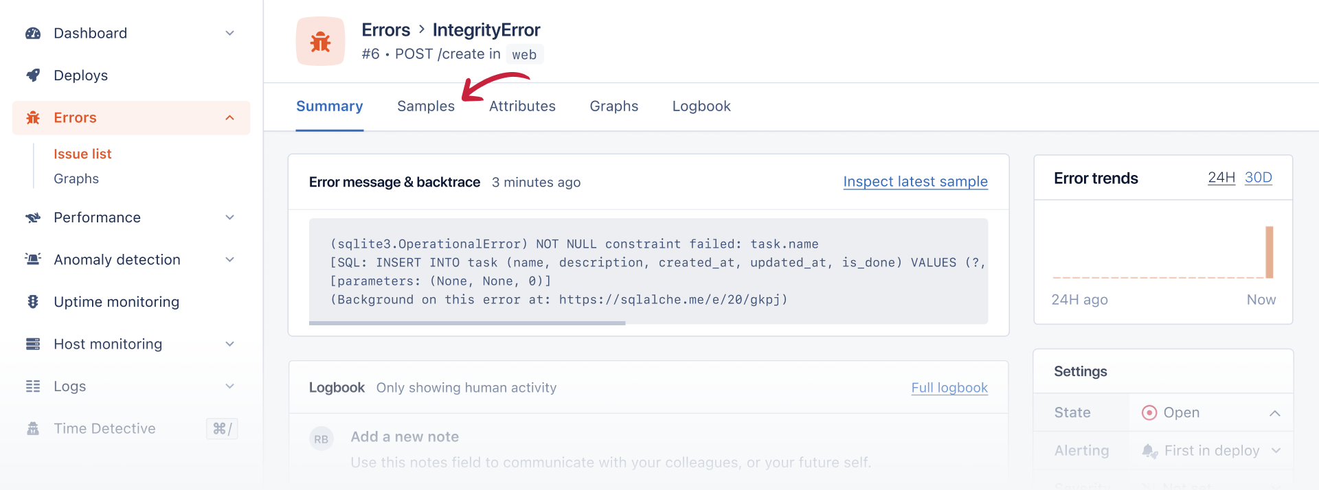 AppSignal Errors Samples