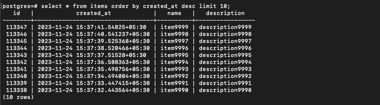 Showing the output of a simple SELECT query in Postgres with order by and limit clause