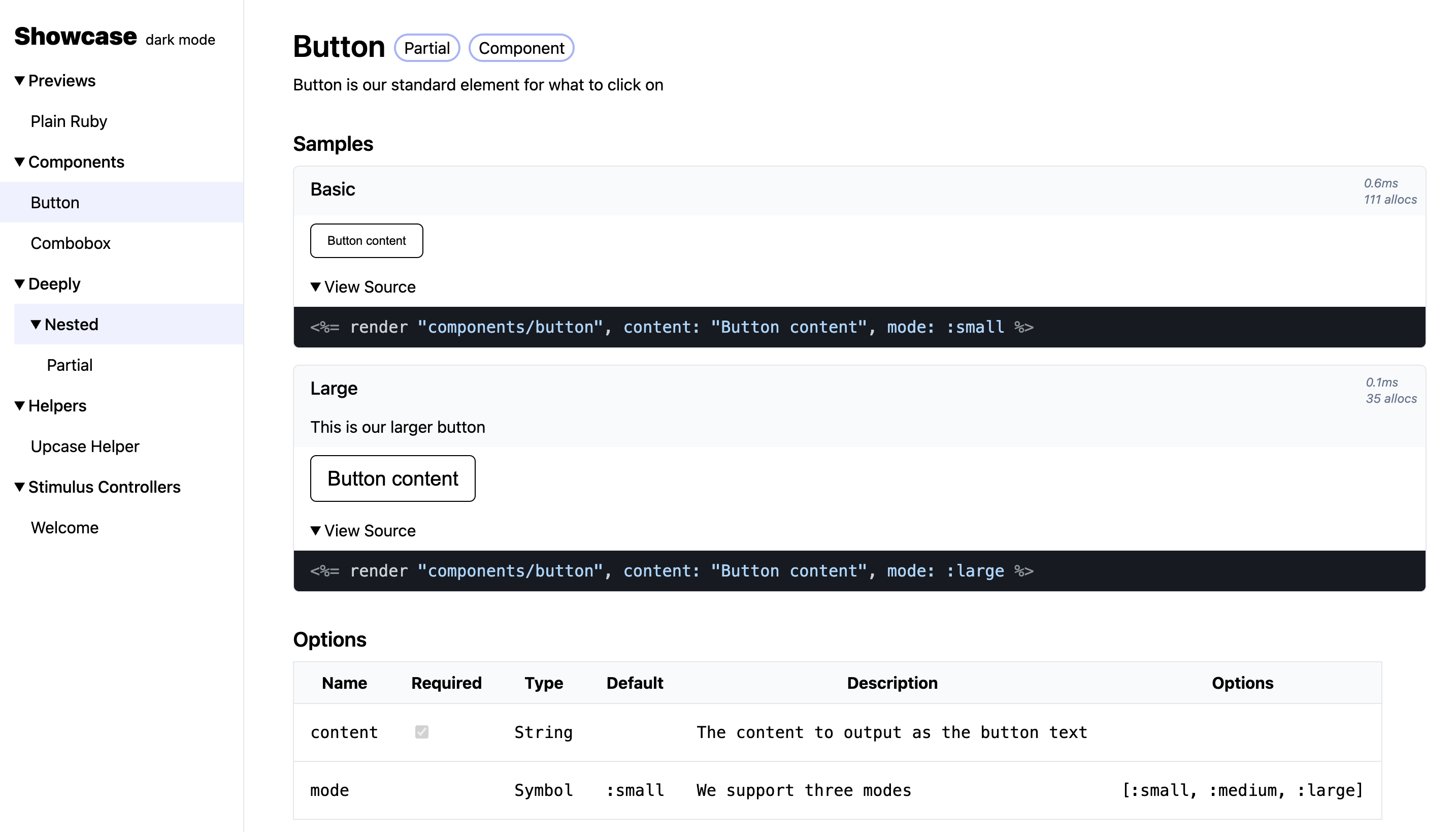 Showcase button documentation