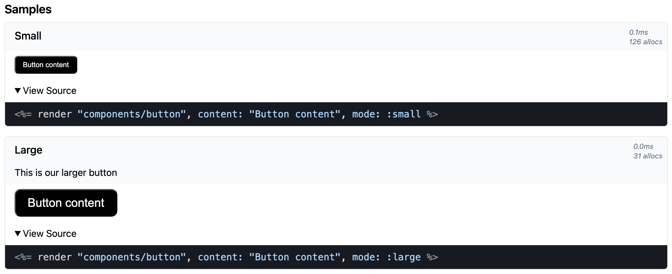 Showcase button samples